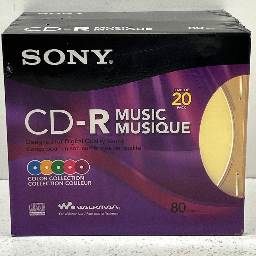 New Sony CD-R Music CDs 20 Pack Slim Multi Color Cases 80 Min 20CRM80RX Sealed